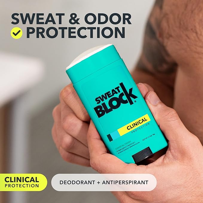 SweatBlock Deodorant Antiperspirant for Women & Men | 48 Hour High Degree Sweat & Odor Protection | Non Irritating Smooth Glide | Coastal Fresh Scent (1 Pack)