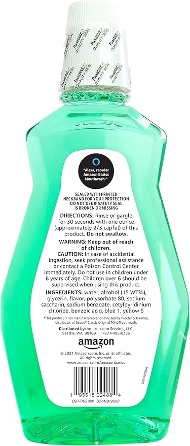 Amazon Basics Fresh Breath Mouthwash, Mint, 33.8 Fl Oz (Pack of 2), (Previously Solimo)