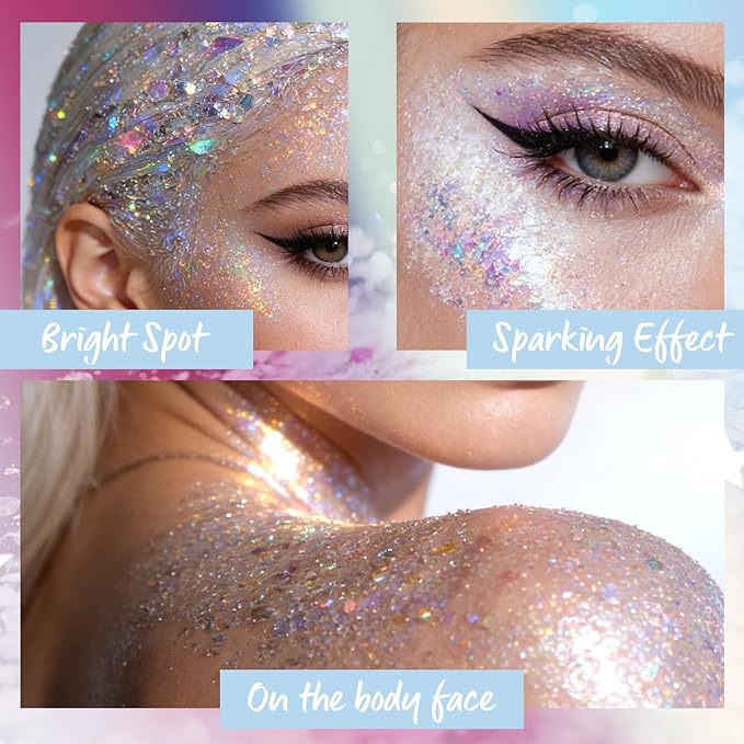 Rainbow Body Glitter Gel, Singer Concerts Body Glitter for Face Body Hair, Chameleon Color Changing Glitter Gel for Rave Party Mermaid Sequins Festival Accessories Shimmer Makeup #10