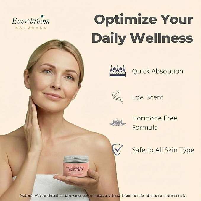 Everbloom Naturals Wild Yam & Chasteberry Balancing Cream, 4oz, with Black Cohosh, Shea Butter, Magnesium & Green Tee, Women Health and Sleep Support