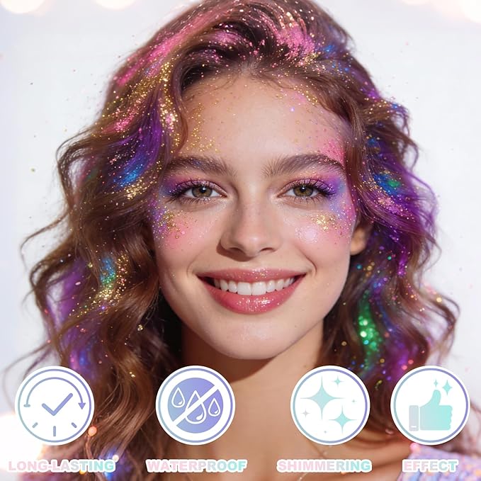 Roll-on Holographic Body Glitter Gel for Women, Sparkle Chunky Glitter Makeup for Christmas New Year Festival Halloween Party Rave, Face Glitter Makeup for Face Body Hair Lips (Purple)