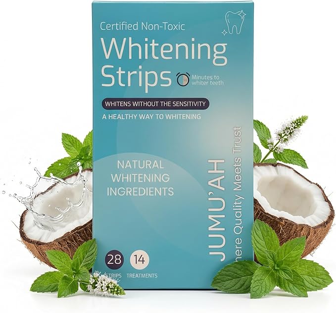 Jumu’ah Teeth Whitening Strips - 14 Treatments - 28 Strips - Enamel Safe - Certified Non-Toxic Teeth Whitening | Whitens Without Sensitivity