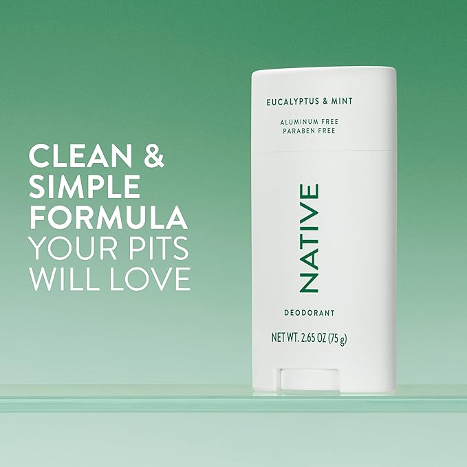 Native Aluminum Free Deodorant, Eucalyptus & Mint, 72 Hour Odor Control, for Women & Men, Contains Naturally Derived Ingredients, 2.65 oz