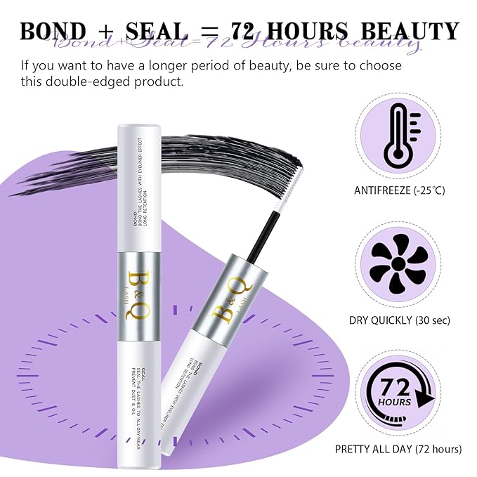 B&Q Lash Bond and Seal: Waterproof Latex-Free Lash Glue & Adhesive with Precision Brush, Clear Quick Dry Formula for Sensitive Eyes, Strong Long Lasting Hold for DIY Fluffy Cluster Lashes Extensions