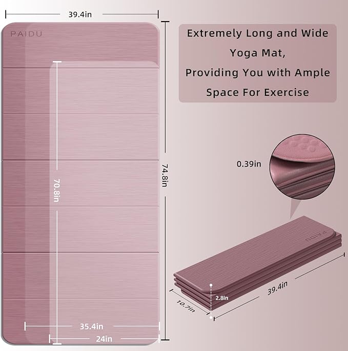 Foldable Yoga Mat thick- 2/5" (10MM) TPE Non-Slip Design, Quick Fold，Easy Storage, 75x40 Extra Long/Wide for Indoor Yoga, Pilates and Outdoor Travel Workouts