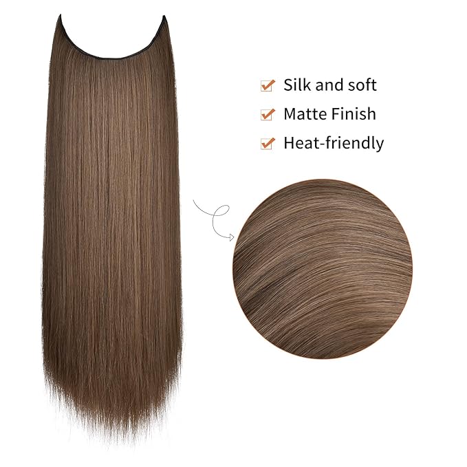 REECHO Invisible Wire Hair Extensions with Transparent Headband Adjustable Size Removable Secure Clips in Straight Secret Hairpiece for Women (20 Inch (Pack of 1), Ginger Brown)
