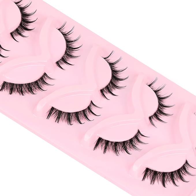 Veleasha Cat Eye Lashes Natural Manga Eyelashes Wipsy Crisscross Fox Eye Lashes with Spike C Curl Clear Band False Eyelashes 5 Pairs Pack (PouncePix)
