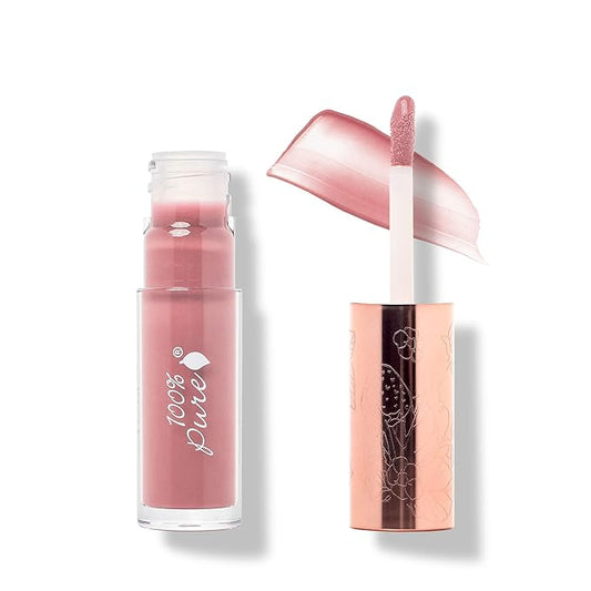 100% PURE Lip Gloss (Fruit Pigmented), Mauvely, High Shine, Moisturizing, Natural Lip Gloss, Sheer Finish, Tinted Lip Gloss w/Cocoa Butter, Vitamin E (Rosy Mauve Color) - 0.14 Fl Oz