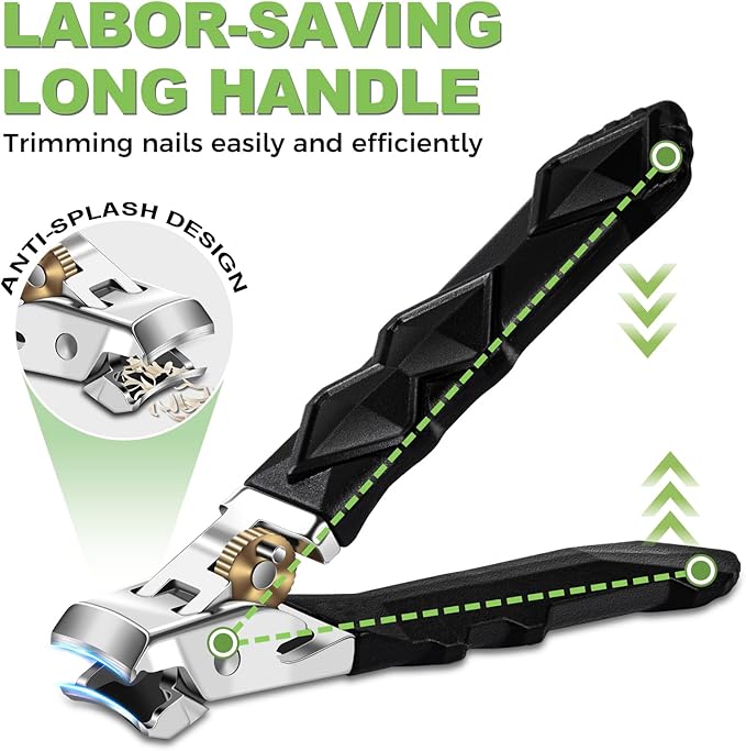 Toenail Clippers for Thick Toenails, Toe Nail Clippers Set for Men, Wide Jaw Opening Nail Clippers, Heavy Duty Ingrown Toenail Clippers Nail Cutters, Ultra Sharp Slanted Nail clippers with Long Handle