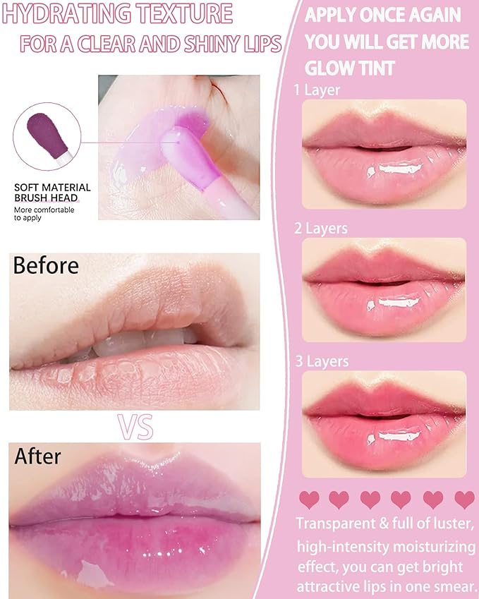 Glow Reviver Lip Oil Moisturizing Lip Gloss for Dry Lips, Clear Lip Oil with Plumping, Hydrating Effects, Women's Makeup Gift (#006 Berry)