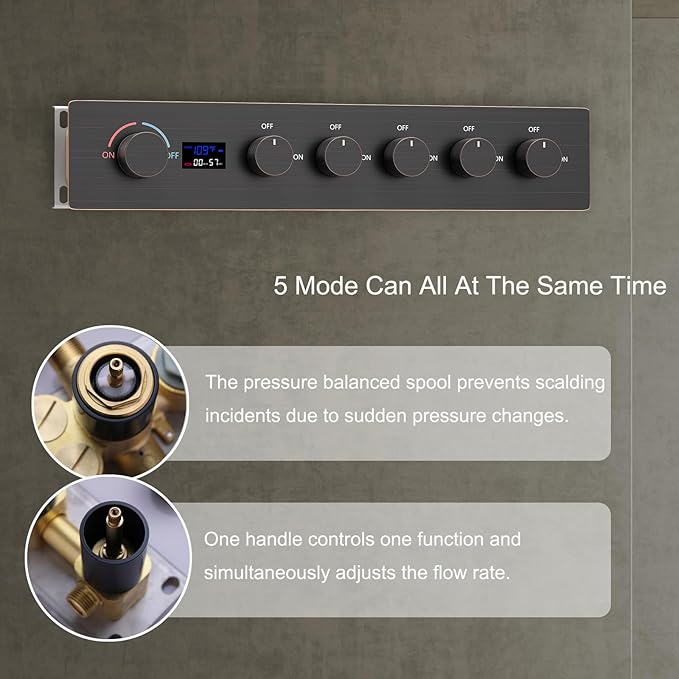 KATAIS Oil Rubbed Bronze 16X24 inch Ceiling Mounted Shower Head Set(Rain&Waterfall&Mist 3 Modes), Digital Display Shower System with 6 PCS Body Jet and Handheld Spray