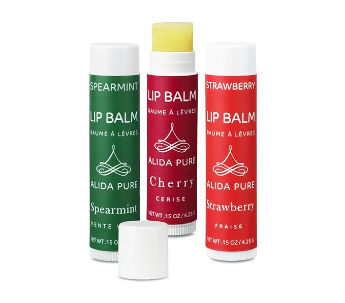 ALIDA PURE Berry Mint Lip Balm Collection, Vegan Set, Bees Wax Free, Coconut Oil Free, with Organic Jojoba and Avocado Oil, Vitamin E, Natural Moisturizer For Dry Cracked Lips, 3 Tube Set