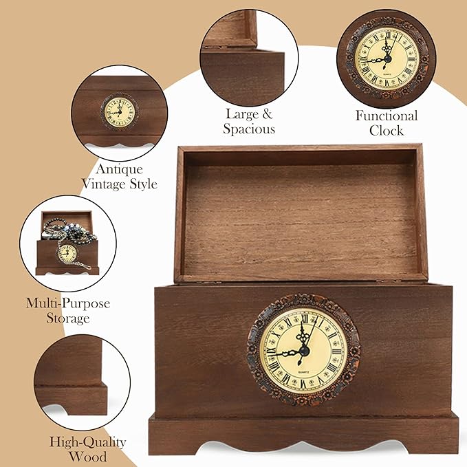 Mens Gift, Bath Set in a Vintage Style Wooden Clock Box, 13Pc Premium Coconut Spa Kit for Men & Women, Body Lotion, Handmade Soap, Bath Bomb, Coconut Shampoo & Conditioner, Massager & More