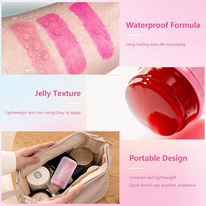 2 Pcs Jelly Blush Contour Stick for Cheeks Eyes Lips Lightweight Dewy Finish Blush Stick Waterproof Long Lasting Lightweight, Sheer & Buildable Color Makeup Set for Wome (SET B)