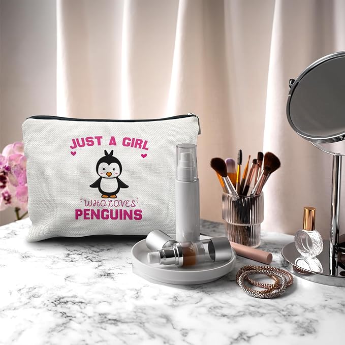 Nogrit Penguin Makeup Bag, Penguin Gifts for Women Girls, Cute Penguin Gifts, Just a Girl Who Loves Penguins Small Makeup Cosmetic Bag for Purse