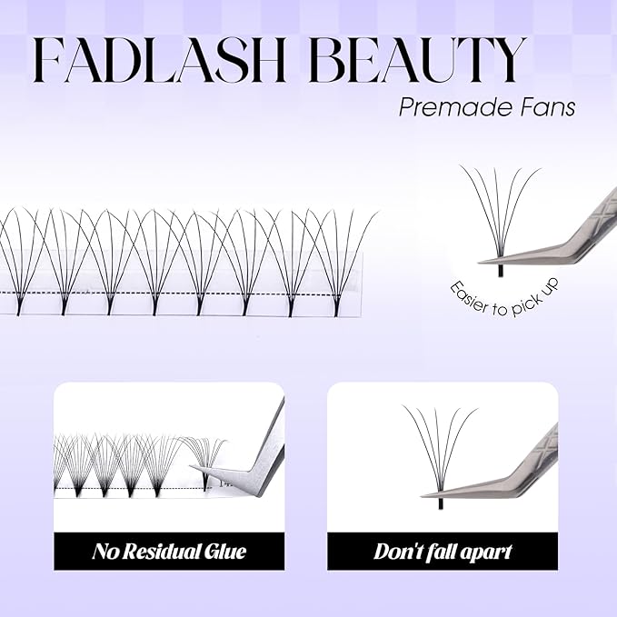 Premade Fan Lashes 0.07C Curl Lash Extension 5D Pre Made Individual Lashes Middle Stem Heat Bonded 9mm Premade Volume Eyelash Extension (0.07C-9mm)