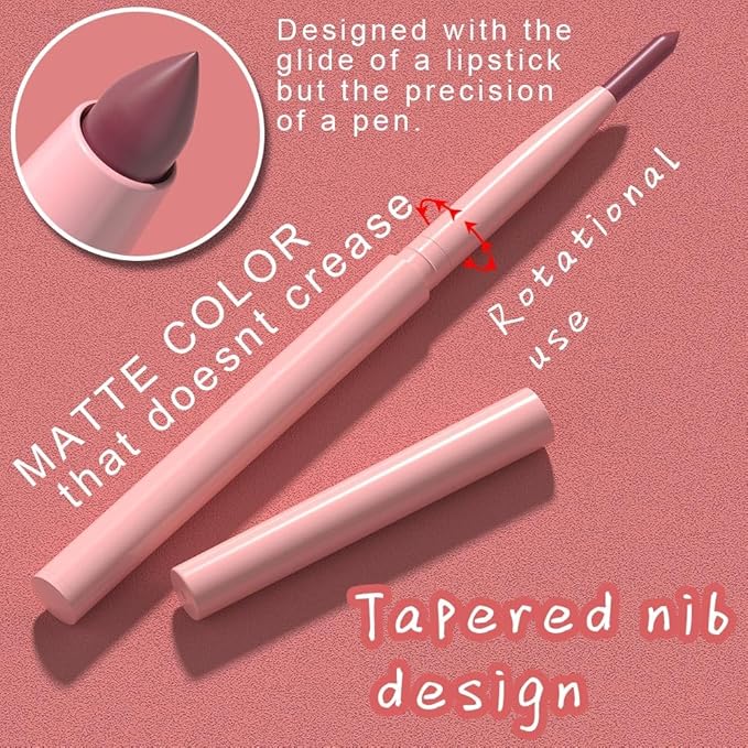 Silky Smooth Retractable Matte Lip Liner Pencil, Dust Red Lip Liner Long-Lasting Creamy Formula for Shaping & Sculpting Lips, Matte Velvet Pigmented Lip Liner Crayon Lipstick 01#