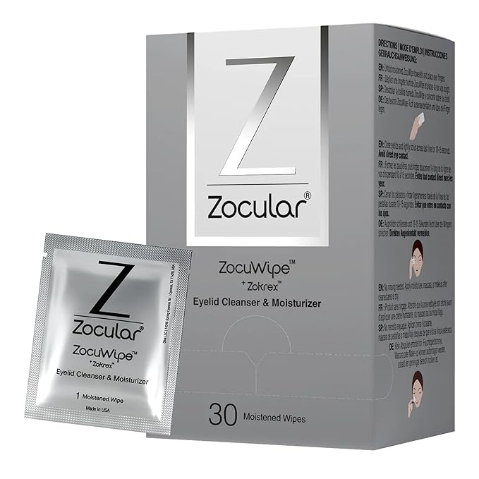 Zocular ZocuWipe Eyelid Cleansing Wipes with Natural Okra Complex – Gentle Daily Eyelid Cleanser & Moisturizing Pads – Makeup Remover & Eye Hygiene Wipes – 30 Count