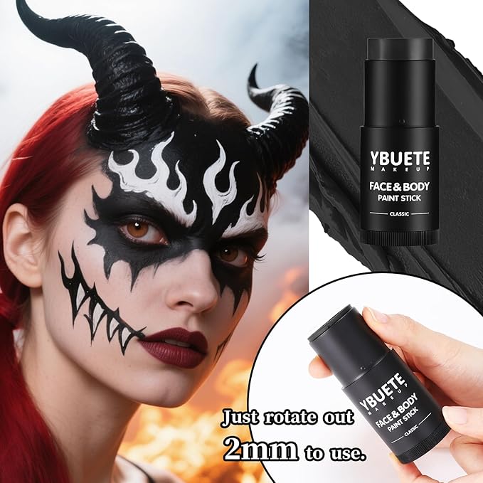 Black Face Body Painting Stick, Full-coverage Cream Eye Black Stick, Professional Washable Face Paint for Halloween SFX Skeleton Vampire Joker Zombie Goth Cosplay Makeup for Adult Cosplay Party