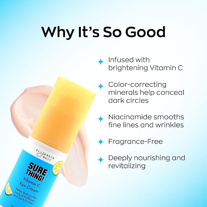 Elizabeth Mott Sure Thing Vitamin C Eye Cream – Hydrating & Brightening Eye Treatment for Dark Circles and Puffiness – Vegan, Fragrance-Free, Cruelty-Free Skincare – 15ml (0.5oz)