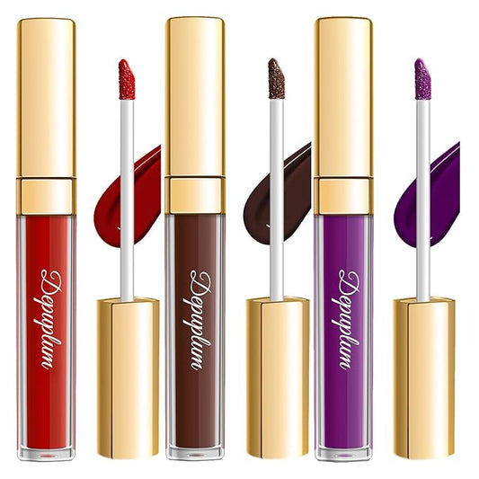 Depuplum 3Pc Matte Liquid Lipsticks for Women Red Lipstick Brown Lisptick Purple Lipstick Cruelty Free Long Lasting Lip Makeup, DM15+22+29