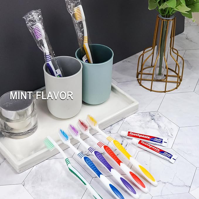 10 Pack Disposable Toothbrushes with Toothpaste Individually Wrapped, 10g Travel Toothpaste Single Use Manual Toothbrush Kit for Adults Guests Travel Hotel Nursing (10 pcs,5 Colors)