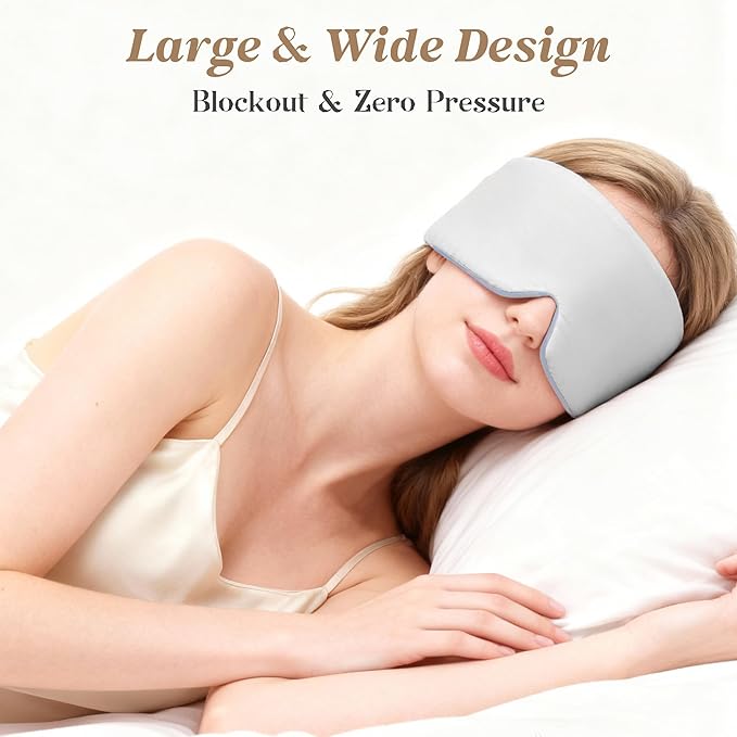 Sleep Mask,Eye Mask for Sleeping,Soft and Adjustable Extensions Sleep Mask with Earplugs,Blackout Eye Cover for Side Sleeper, Home, Travel, Office,Nap, Yoga (Gray)