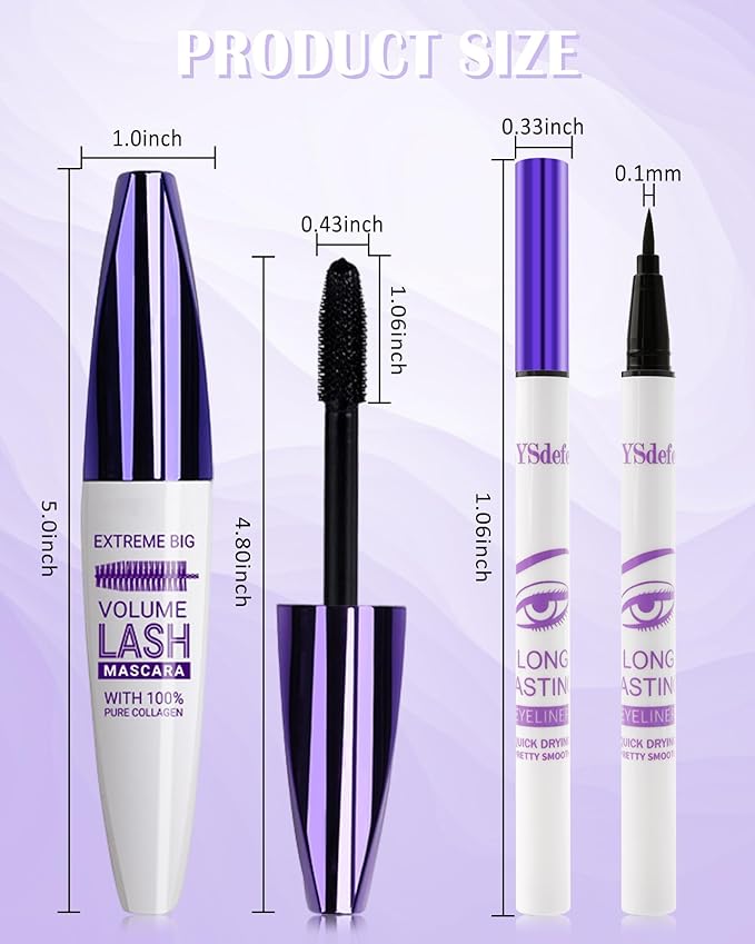 Green Mascara Liquid Eyeliner Set,5D Waterproof Fiber Colored Mascara Volume and Length,Longlasting Smudgeproof Color Eye Liner Pen,Cosplay Party Stage Use,Christmas Makeup Gift for Women Girl