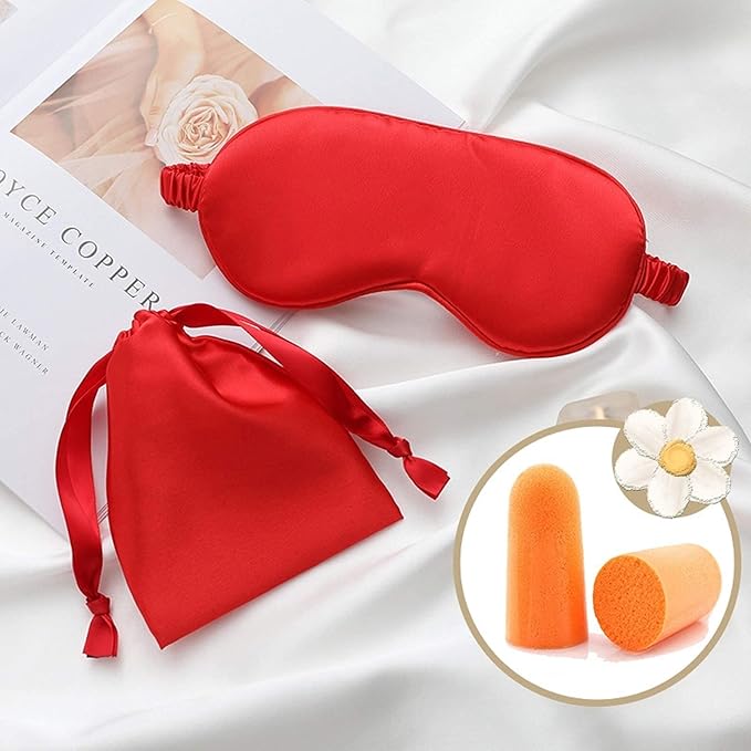 LCBD Silk Satin Sleeping Eye Mask, Red Sleep Eye Night Blindfold for Women and Men, Soft Breathable Blackout Eyeshade Eye Cover for Travel, Wedding Bridesmaid Gift