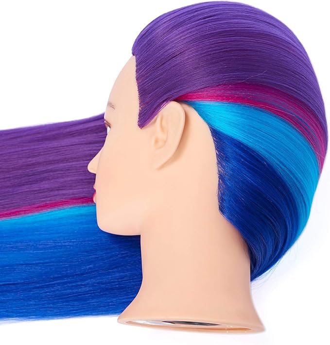 Hairingrid 26"-28" Mannequin Head Hair Styling Training Head Manikin Cosmetology Doll Head Synthetic Fiber Hair and Free Clamp Holder (Colourful)