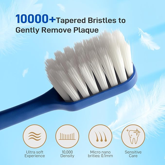 Ultra Soft Toothbrush for Adults Sensitive Teeth & Gums | Gentle Plaque Removal | Non-Slip Ergo Grip Toothbrushes with Travel Case, 5 Count