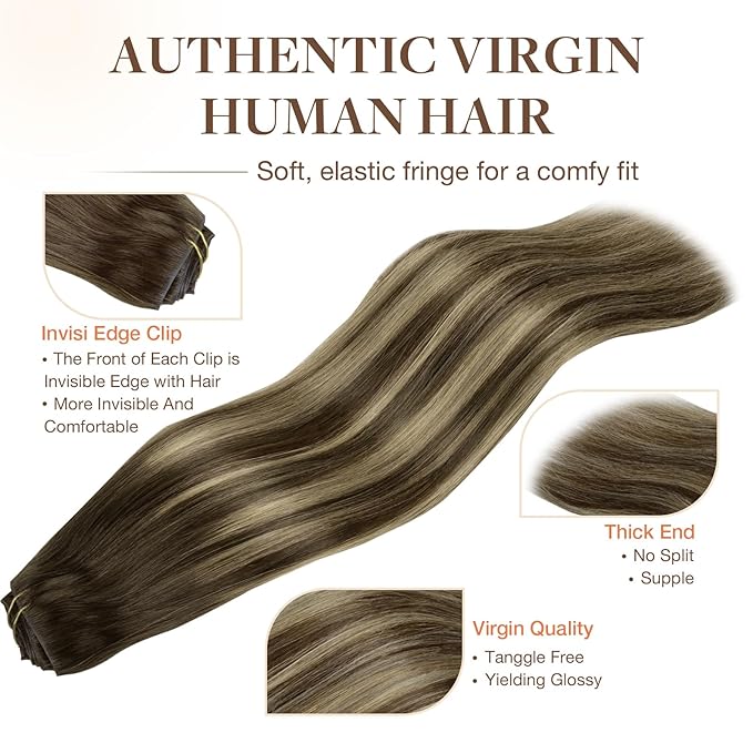 GOO GOO Invisi Edge Clip in Hair Extensions Set, 14inch 130g, 4pcs Injected Seamless PU Clip ins and 5pcs Classical PU Clip ins, Virgin Real Human Hair, #(T4B/26) P4B