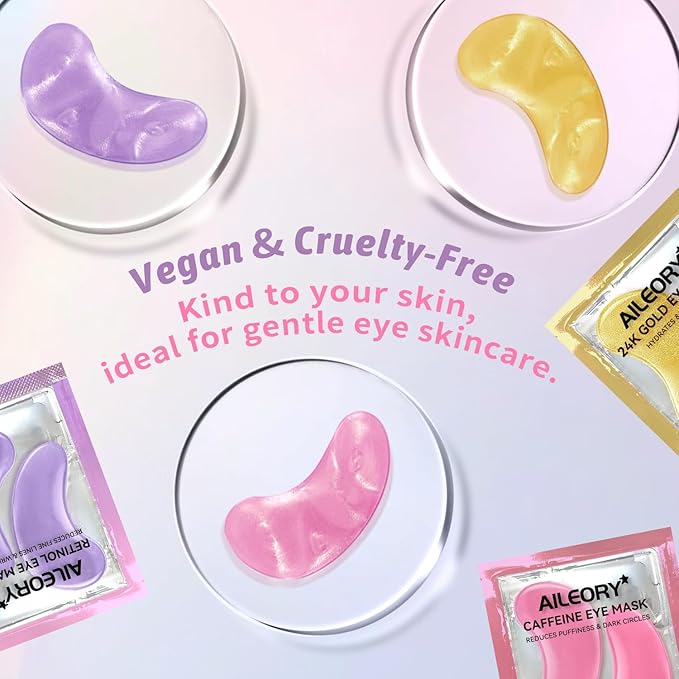 AILEORY Under Eye Patches for Dark Circles, Puffiness, Fine Lines, Eye Mask Set with Retinol, 24K Gold, Caffeine, Valentines Day Gift, Gel Mask for Women & Men, Birthday & Spa Party Favors, 24 Pairs