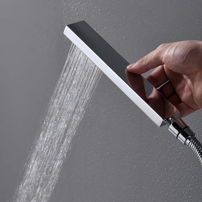 WHSHOWER Digital Display Shower Faucet Set With 14x20 Inch LED Rainfall Shower Head,Brass Handheld Sprayer And 6pcs Body Jets,Full Body Shower System (Chrome)