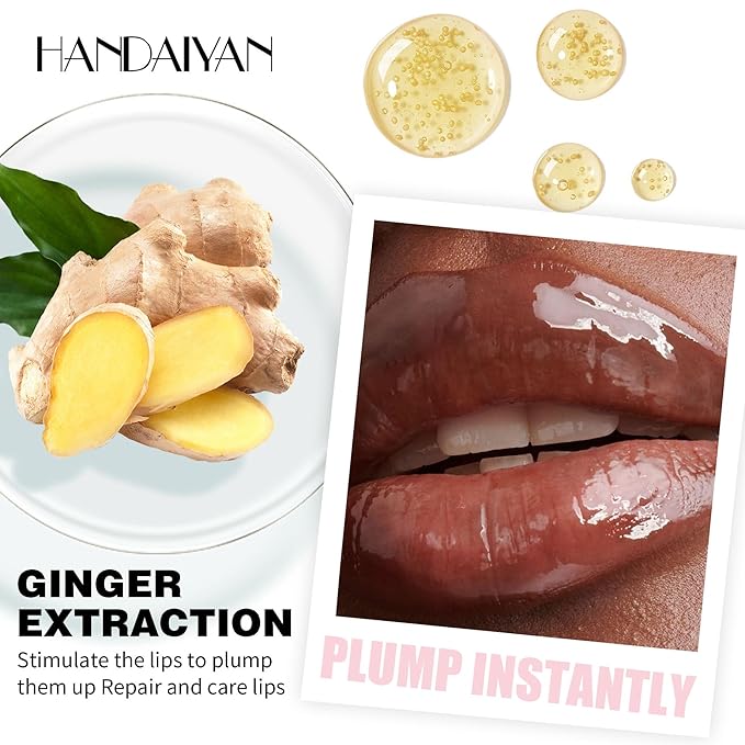 Plumping Lip Oil with Fresh Ginger Extract - Instant Fuller Lips, Ultra-Hydrating & Nourishing Glossy Lip Glow Oil, Lip Plumping Booster for Smooth, Defined Lips (#04 AMBER, 1)