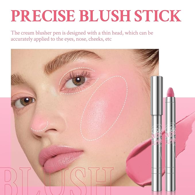 Cream Blush Stick for Cheeks, Cream to Powder Makeup (02#)