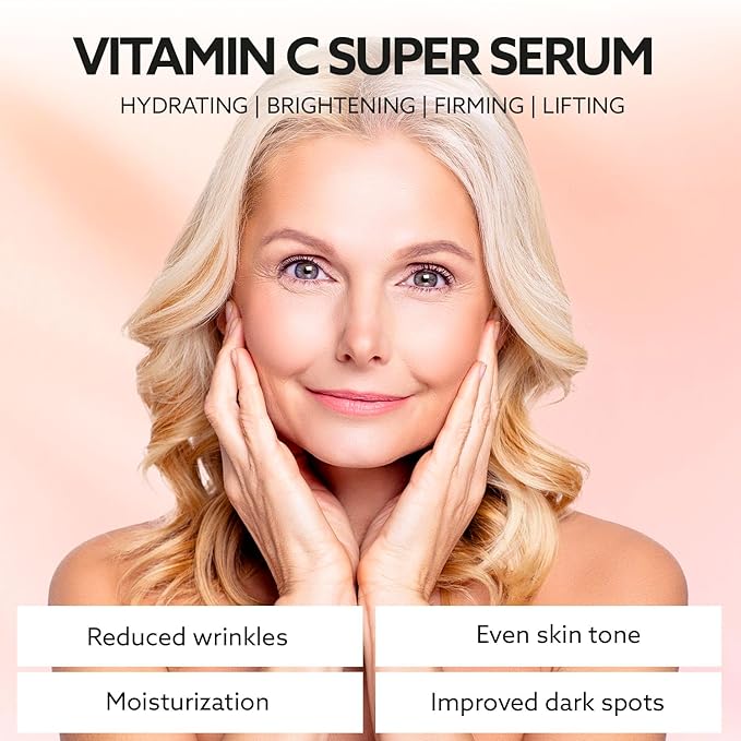 ANSDUR Super Vitamin C Serum for Women over 70: Hyaluronic Acid Serum for Face, Dark Spot Remover and Wrinkle Reduction - Lifting, Smoothing, Moisturizing, All in One Skin Care Formula, 1 fl oz