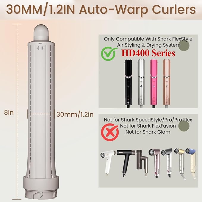 1.2in Long Hair Curling Barrel Attachment for Shark FlexStyle, Auto-Wrap Curling Iron Curlers to Create Natural Classic and Textured Waves Loose Curls Waves