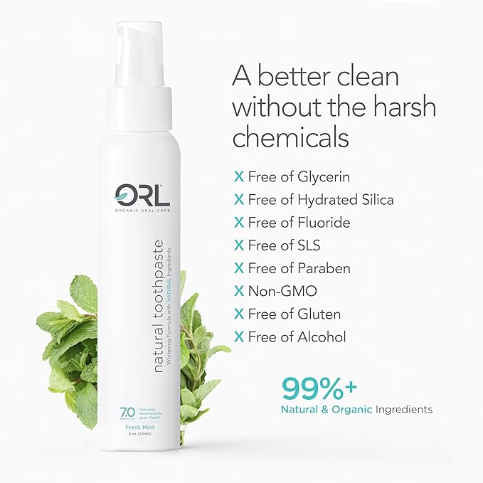 ORL Fluoride-Free, Natural Hydroxyapatite Toothpaste with Organic Xylitol. Helps Strengthen Teeth, Prevent Cavities, Non-Toxic Ingredients. Natural Fresh Mint Flavor 4 oz. Made in USA