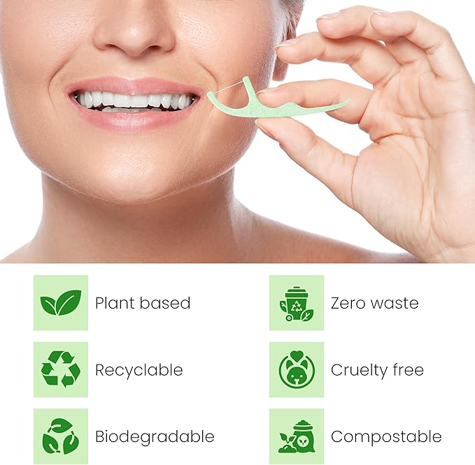 Biodegradable Mint Dental Floss Picks – 200 Count (4 Packs of 50) | PFAS‑Free | Shred‑Resistant Mint Thread | Unbreakable Corn‑Starch Handle | for Tight Teeth & Daily Oral Care