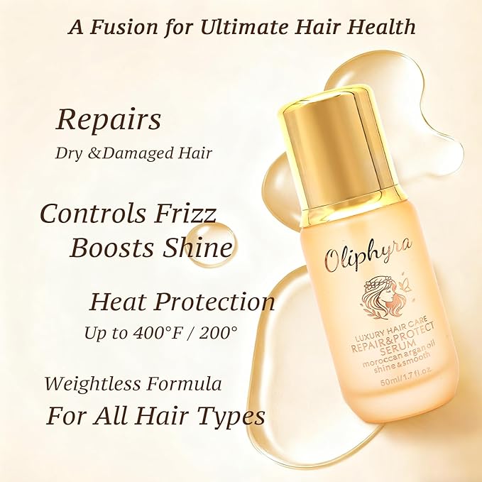 Hair Oil with Argan and Jojoba Seed, Weightless Hair Care Serum for Damage Repair, Frizz, Split Ends & Shine - Heat Protectant Treatment - Paraben, Phthalate & Sulfate Free - 1.7 Fl Oz