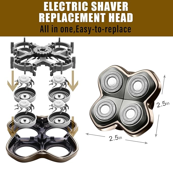 Shaver PRO 4 Head Replacement Blades - Compatible with Skull Shaver Pitbull, Butterfly Kiss Pro & Palm Shaver - Electric Shaver & Head Shaver Blade for Bald Head Shavers for Men/Women（4 Packs）