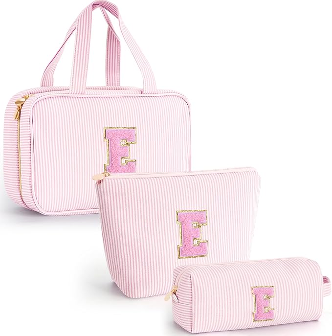 Fystdtote Valentines Day Birthday Gifts for Her Bridesmaid Friend Sister Teacher Wife Grandma - Personalized Toiletry Bag Makeup Bag for Women - Monogram Cosmetic Bag Travel Bag Brush Holder - Pink E