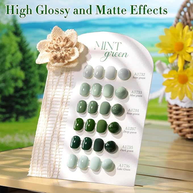 Double Rhythm 6 Pcs 15 ML Gel Polish Set Same Color Same Bottle Soak Off Gel Polish Kit Nail Art Manicure Salon DIY at Home for Women (Dark Mint Frost Sage Green Gray-T6-75)