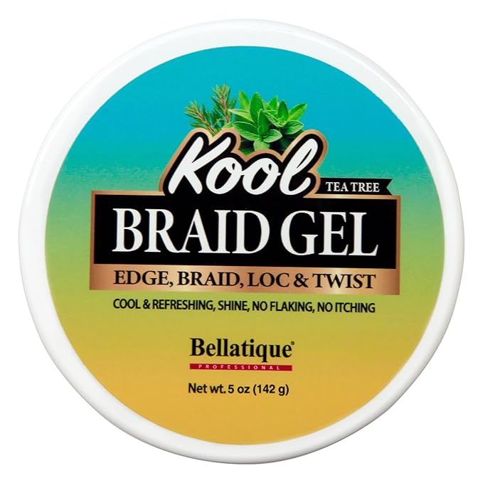 BELLATIQUE KOOL Braiding Gel Maximum Hold for LOC & Twist - No Flaking, No Whitening, Fast Drying, High Shine, Cool & Refreshing, Long Lasting Hold (5 oz)