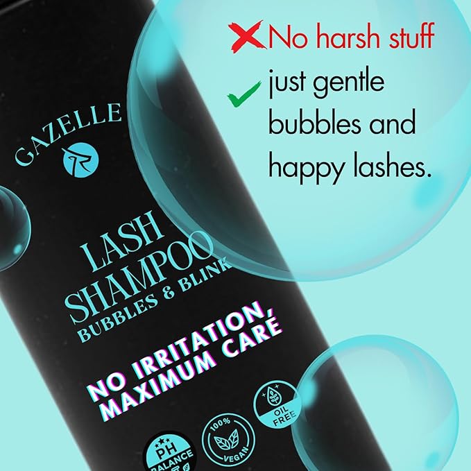 Gazelle Eyelash Shampoo with Brush – 60ml Plant-Based Eyelash Extension Cleanser, Gentle Foaming Lash Cleaning Kit Removes Makeup, Dirt & Oil – No Irritation, No Burning – Salon & Home Use