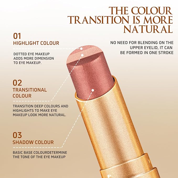 O'CHEAL 3 Color Gradient Eyeshadow Stick Matte Shimmer Waterproof Long-lasting Crease-proof & easy to apply, suitable for dailymakeup touch-ups，Eye shadow pen for Make Up 04#Fine Glitter Roses