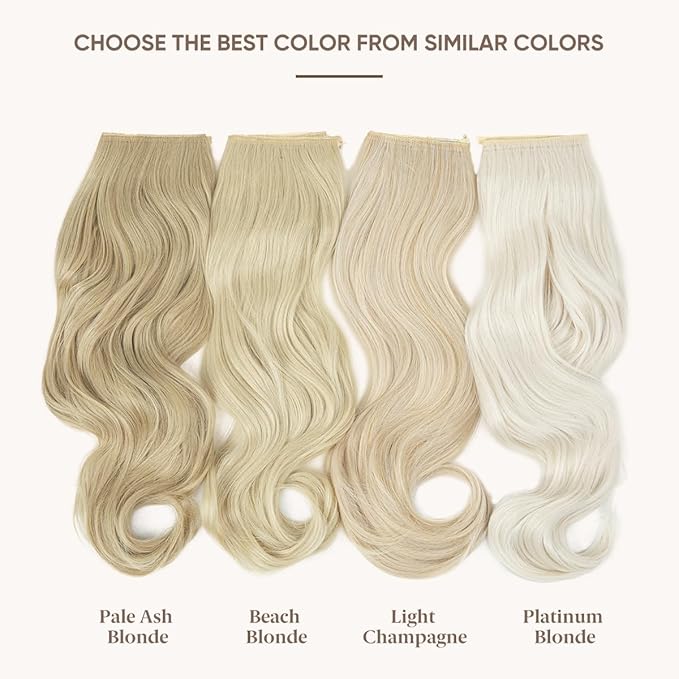 SARLA Invisible Wire Hair Extensions with 3 Clips Synthetic Wavy Curly Hairpiece Adjustable Transparent Headband for Women 16 Inch Platinum Blonde