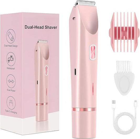 2025 New Glow Aura Bikini Shaver,2 in 1 Electric Shaver Dual Head Bikini Trimmer for Women, IPX67 Waterproof Wet & Dry Use Electric Razors for Women Pubic Hair,Underarms,Legs,Arms,Face (Pink)