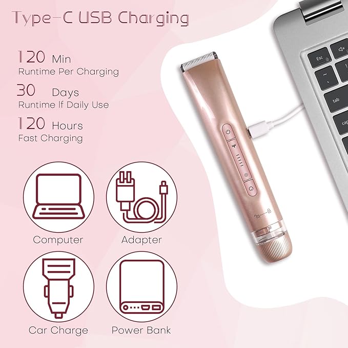 Bikini Trimmer for Women,2 in 1 Dual Head Womens Electric Shaver, Electric Razors for Pubic Hair, IPX7 Waterproof Rechargeable Facial Hair Removal for Shaving Underarm Leg Arm Body Face(Gold)